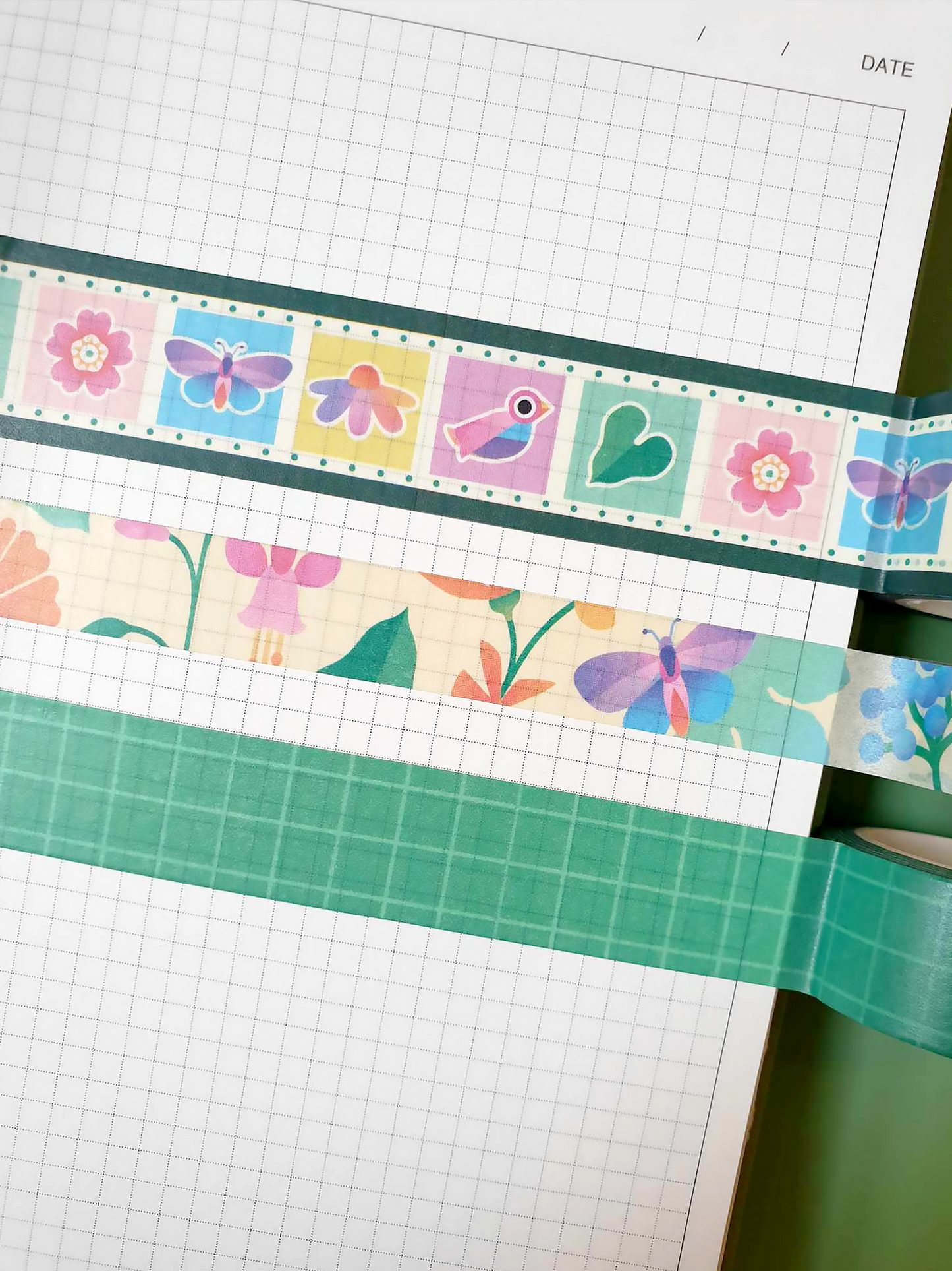 Coy Apricot spring themed memo set featuring washi tape. front view.